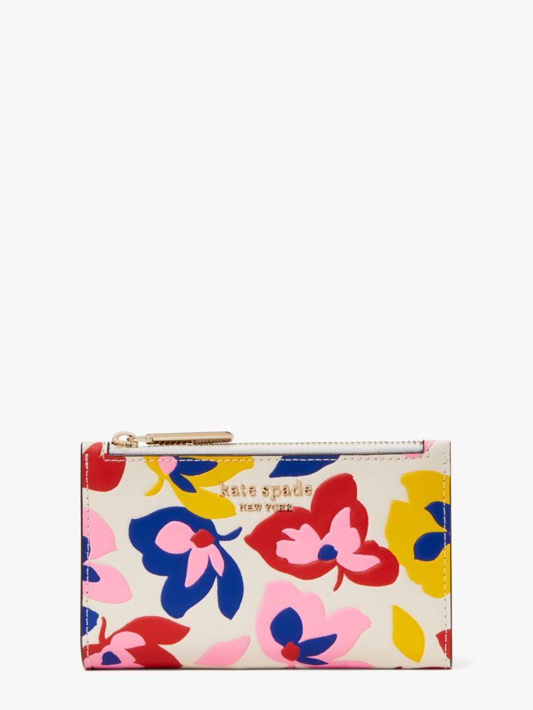 Spencer Summer Flower Embossed Small Slim Bifold Wallet, Cream Multi, Product