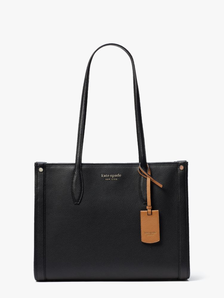 Market Pebbled Leather Medium Tote, Black, ProductTile