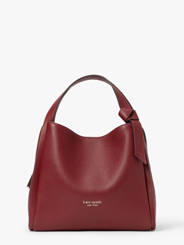 Knott Pebbled Leather & Suede Medium Crossbody Tote, Autumnal Red, ProductTile