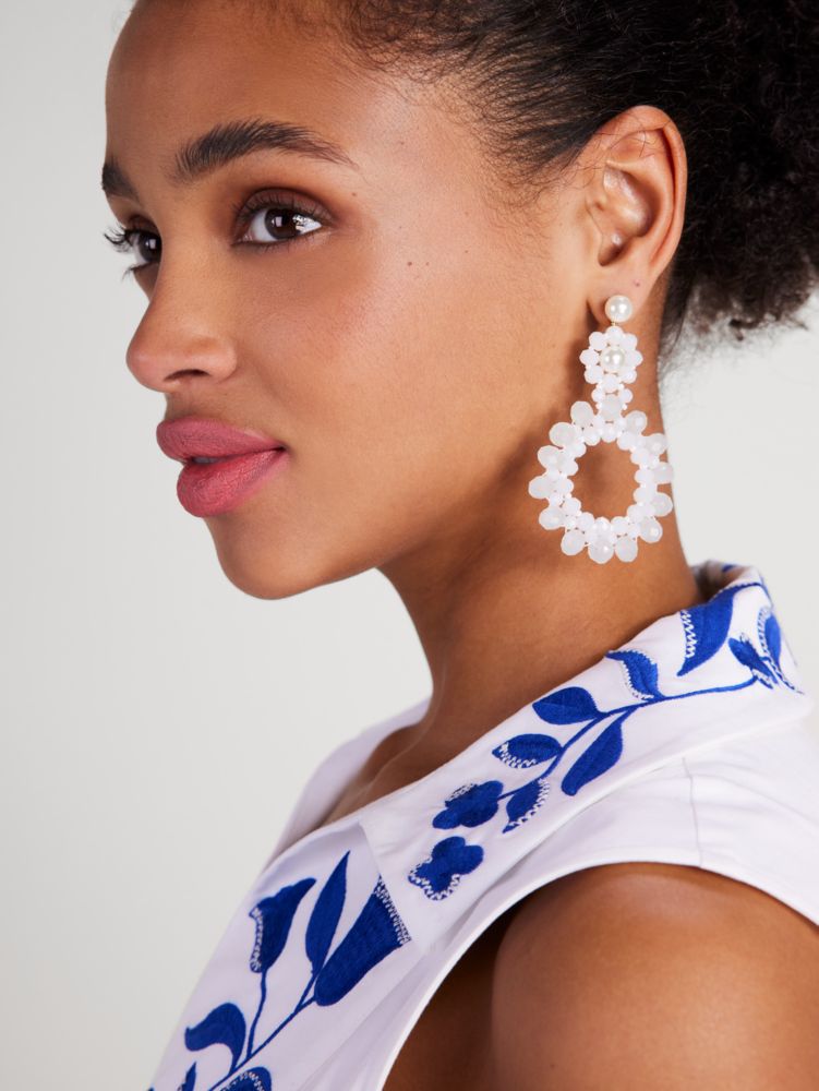 Marguerite Beaded Earrings, White, Product