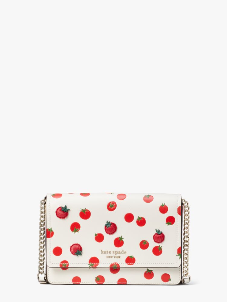 Kate Spade Spencer Tomato Dot Embellished Flap Chain Wallet In Parchment Multi