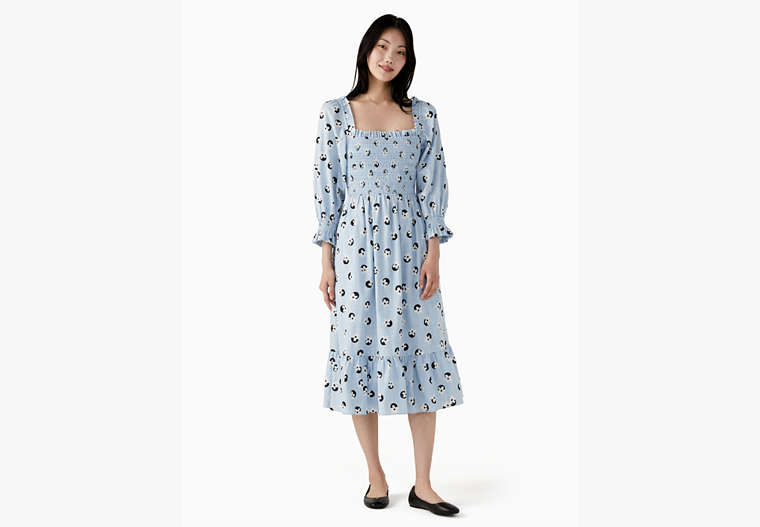 Kate Spade,floral dot smocked midi dress,cotton,60%,Pale Hydrangea image number 0