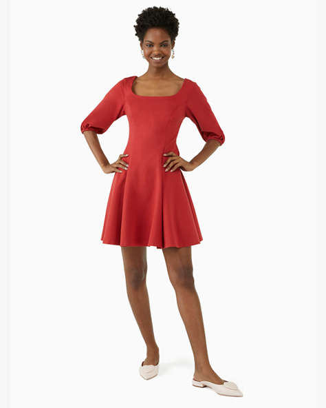 Ponte Puff-sleeve Dress, Candied Cherry, ProductTile