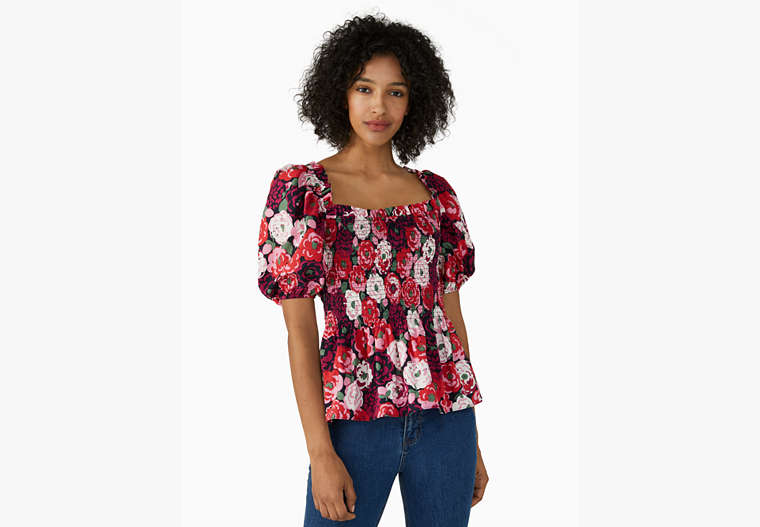 Rosette Blooms Puff-sleeve Top, Blazer Blue, Product image number 0