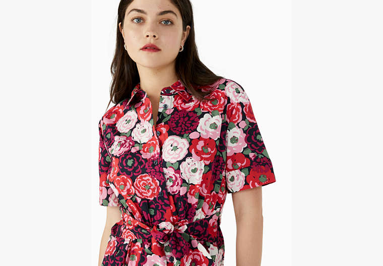 Rosette Blooms Tie-waist Shirtdress, Blazer Blue, Product