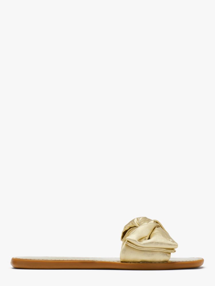 Bikini Bow Slide Sandals, Pale Gold, Product