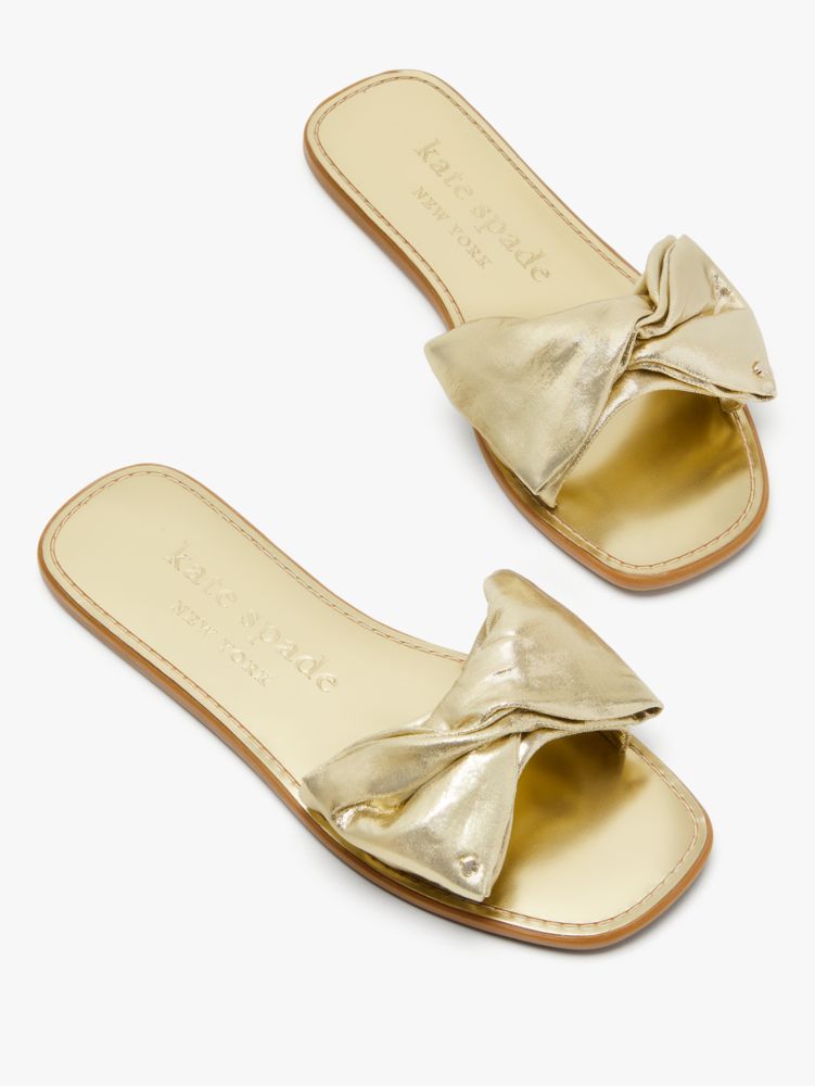 Kate Spade Bikini Metallic Bow Flat Sandals In Pale Gold
