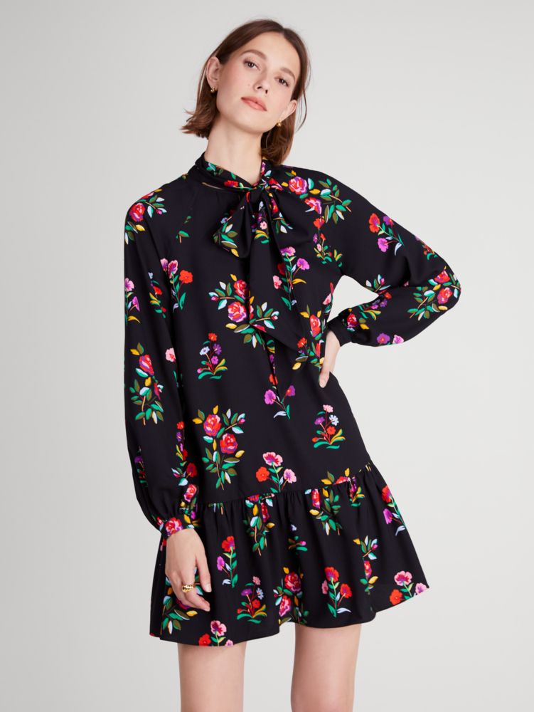 Women's black autumn floral tie neck dress | Kate Spade New York NL