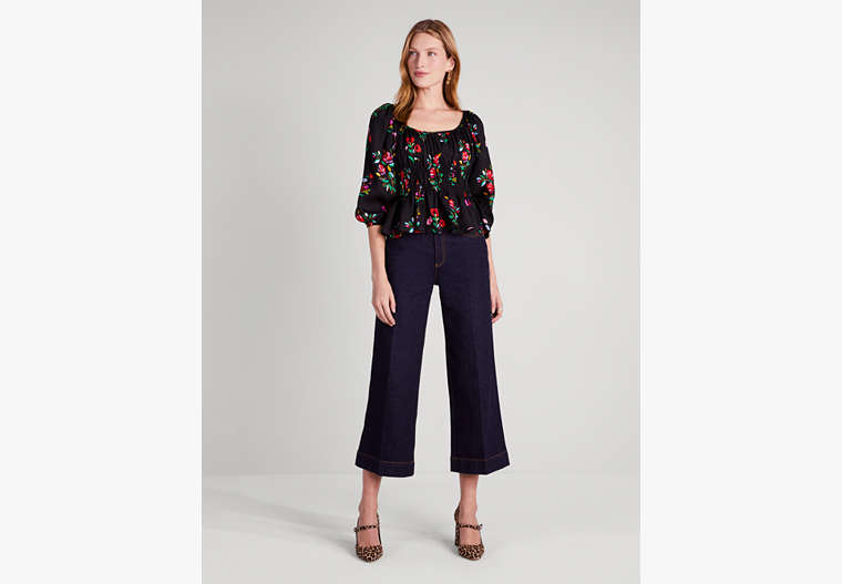 Autumn Floral Long-sleeve Riviera Top, Black, Product