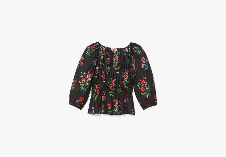 Autumn Floral Long-sleeve Riviera Top, Black, Product