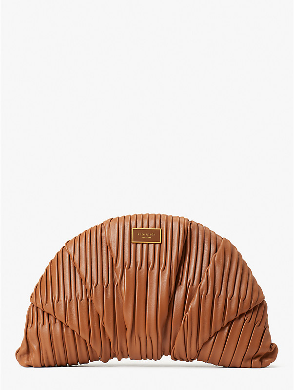 patisserie pleated smooth leather 3d croissant clutch, , rr_large