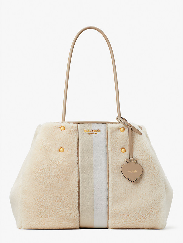 everything racing stripe faux shearling large tote, , rr_large