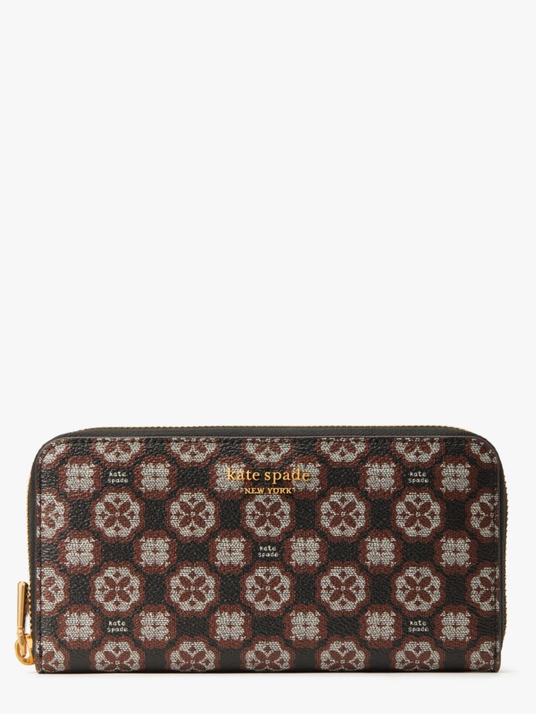  Kate Spade New York Spade Flower Monogram Coated Canvas Zip  Around Continental Wallet Natural Multi One Size : Clothing, Shoes & Jewelry