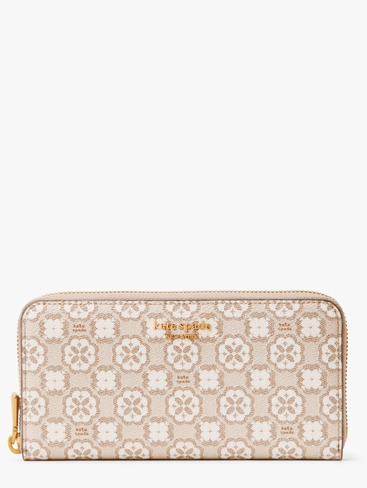  Kate Spade New York Spade Flower Monogram Coated Canvas Zip  Around Continental Wallet Natural Multi One Size : Clothing, Shoes & Jewelry