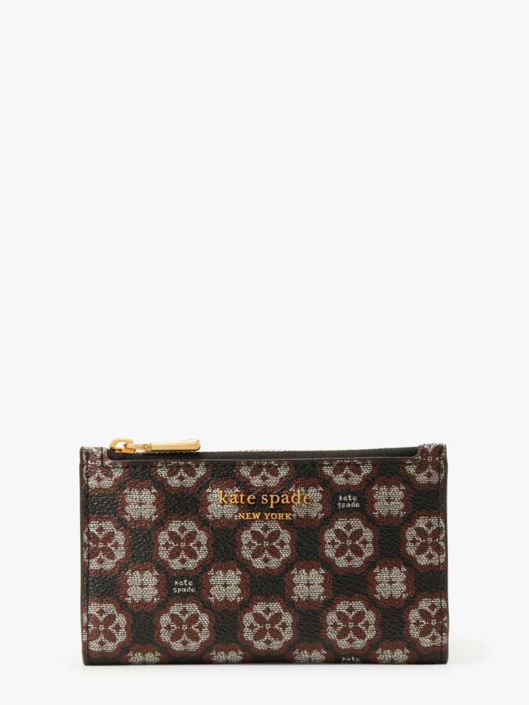 Spade Flower Monogram Coated Canvas Small Slim Bifold Wallet Kate