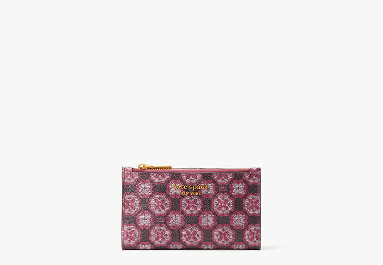 Spade Flower Monogram Coated Canvas Small Slim Bifold Wallet, Garnet Rose Multi, Product