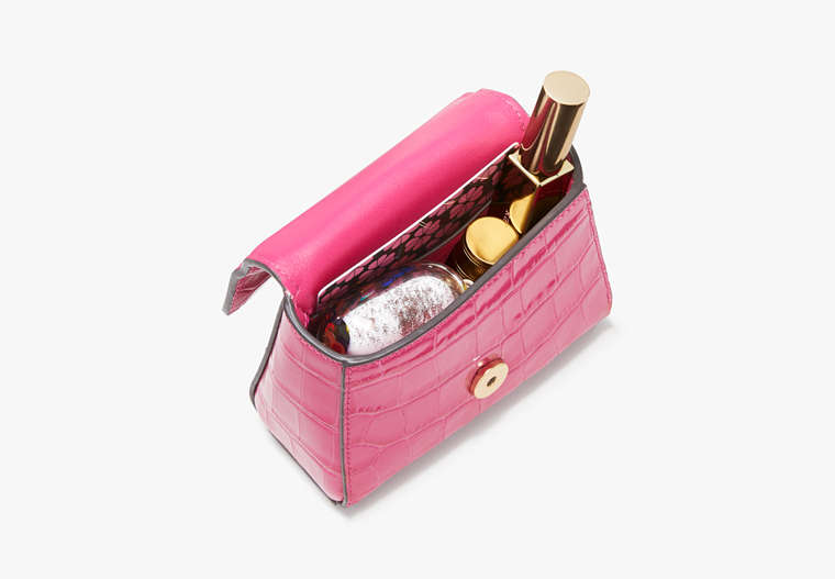 Katy Croc-embossed Micro Top-handle Crossbody, Festive Pink, Product