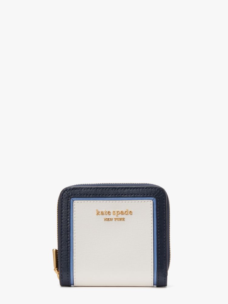 Kate Spade Morgan Colorblocked Small Compact Wallet In Cream