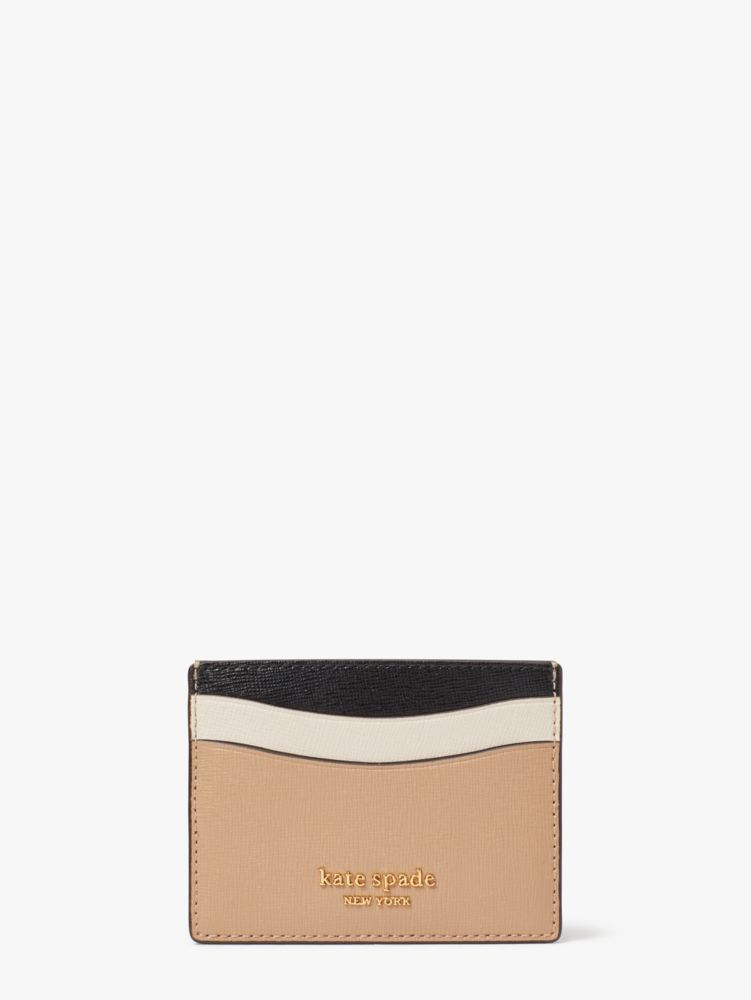 Kate Spade Colour-block Logo-plaque Cardholder In Cafe Mocha