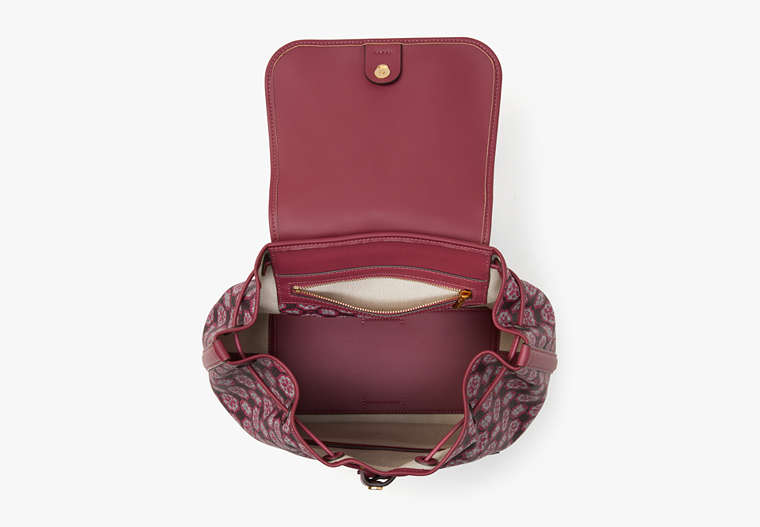 Spade Flower Monogram Mia Flap Backpack, Garnet Rose Multi, Product