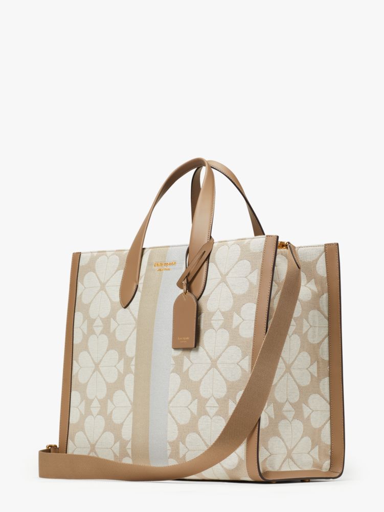 Oversized Spade Flower Jacquard Stripe Manhattan Large Tote, Natural Multi, Product