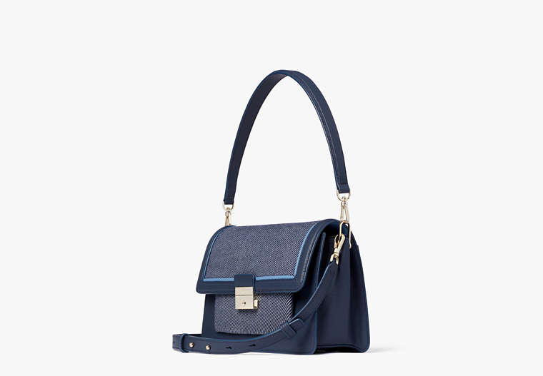 Voyage Chambray Twill Medium Shoulder Bag, Blue Multicolor, Product