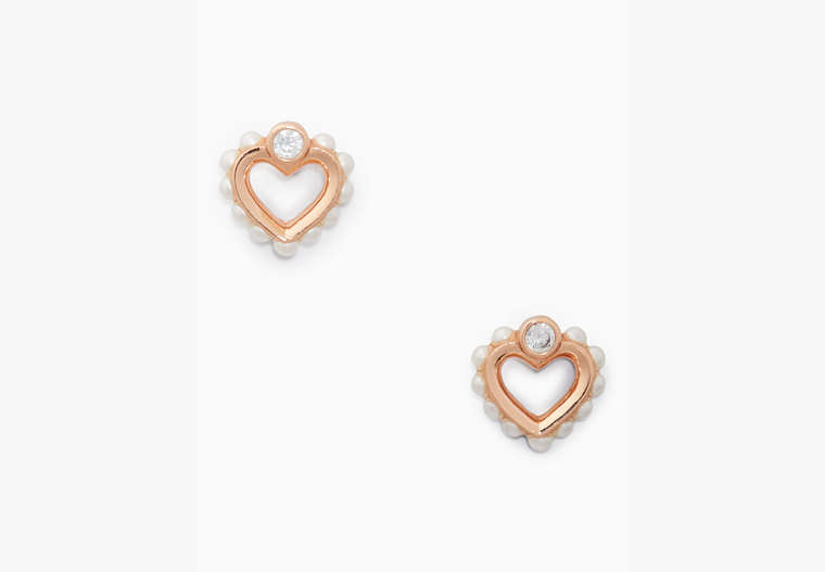 Shining Spade Pearl Studs, Cream/Rose Gold, Product image number 0