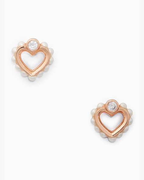 Shining Spade Pearl Studs, Cream/Rose Gold, ProductTile
