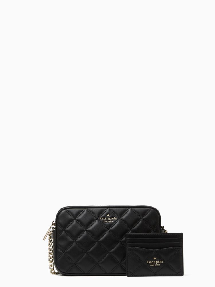 Women's black tinsel smooth quilted leather crossbody set | Kate Spade New  York UK