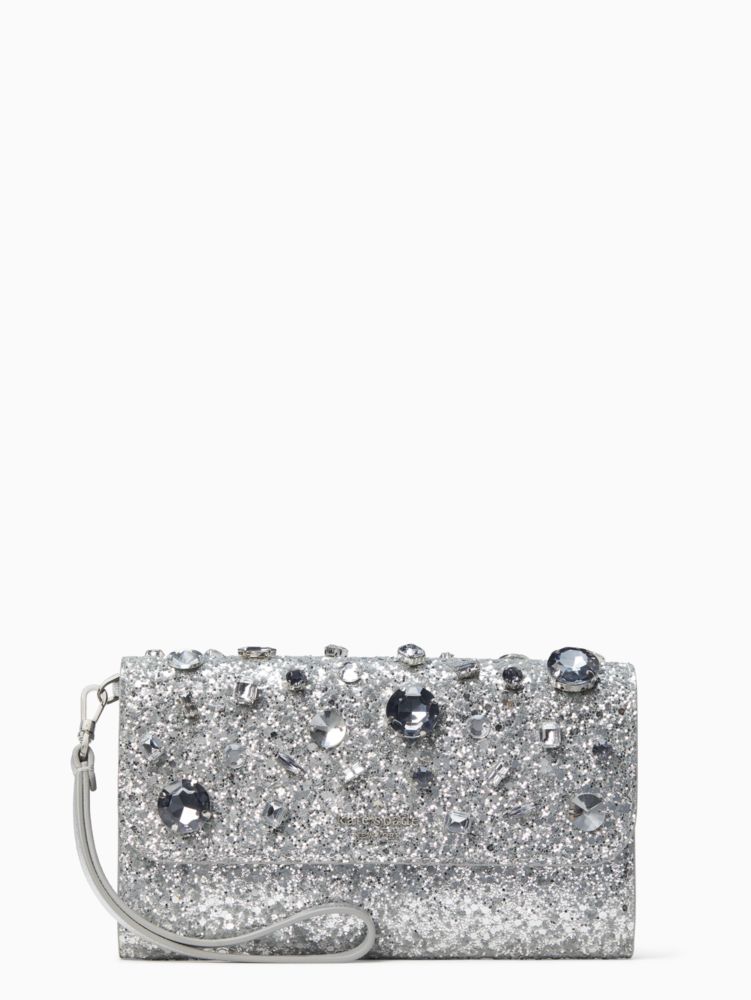 Tinsel Jeweled Phone Wallet Wristlet, Silver, Product