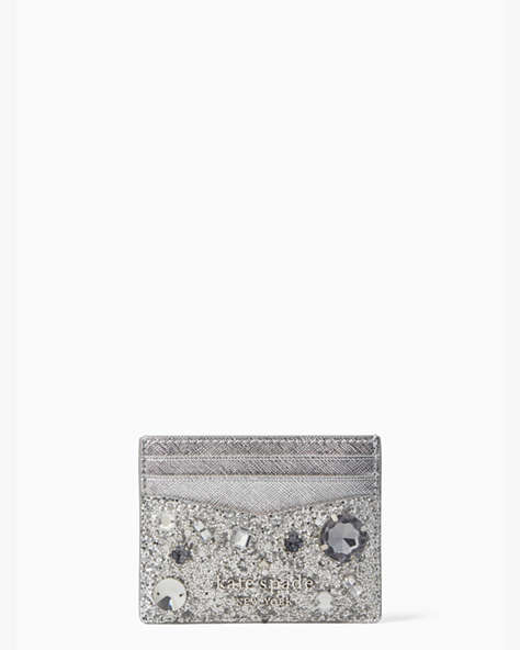 Tinsel Jeweled Small Slim Card Holder, Silver, ProductTile