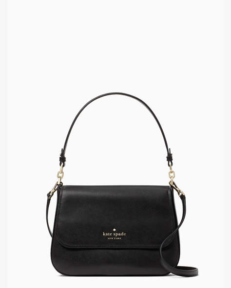 Staci Saffiano Leather Flap Shoulder Bag, Black / Glitter, ProductTile
