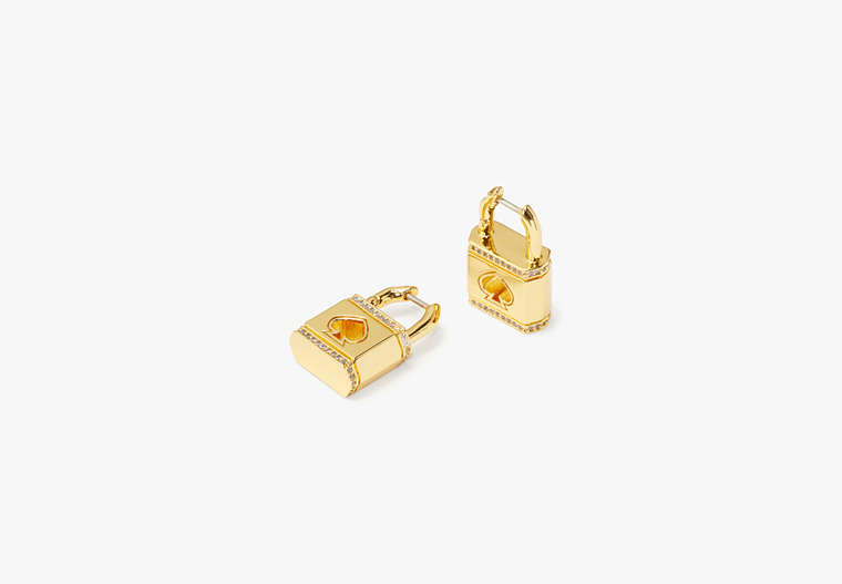 Lock And Spade Pavé Huggies, Gold, Product