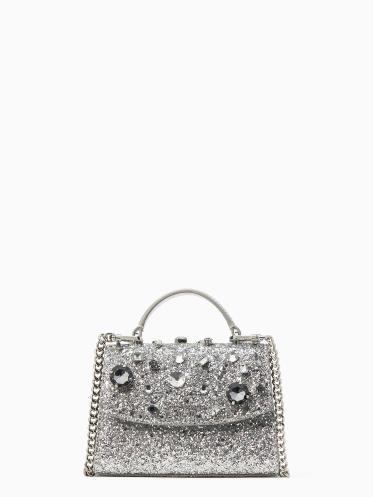 Women's clocktower grey jeweled glitter fabric micro top handle satchel | Kate  Spade New York UK