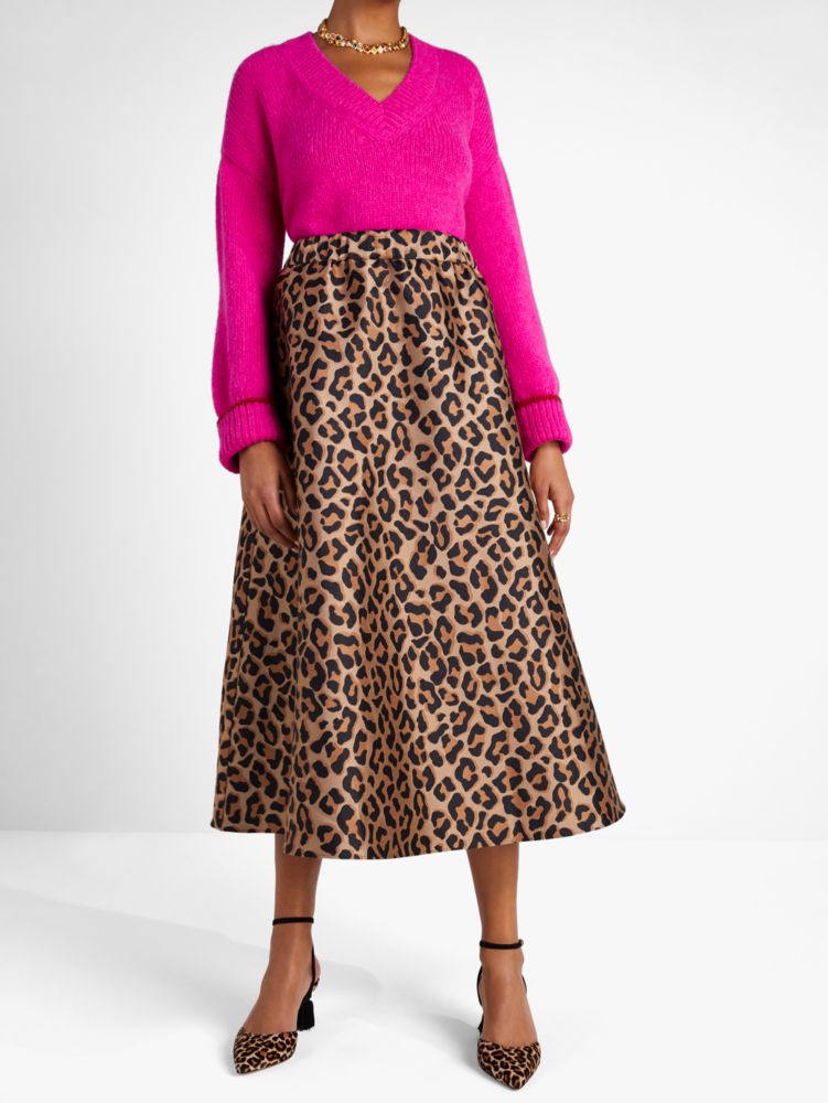 Bemærk venligst Revival foran Leopard Jacquard Midi Skirt | Kate Spade New York