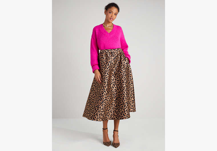 Leopard Jacquard Midi Skirt, Roasted Cashew, Product
