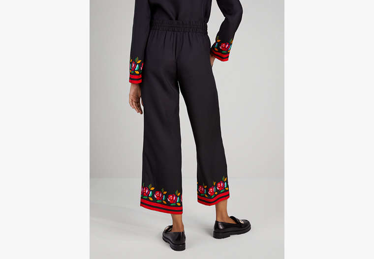 Rose Border Silk-blend Pants, Black, Product
