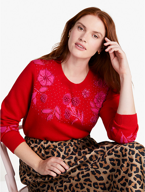 embellished floral sweater, , rr_large
