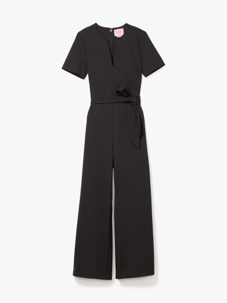 Shop Kate Spade Ponte Split-neck Jumpsuit In Black