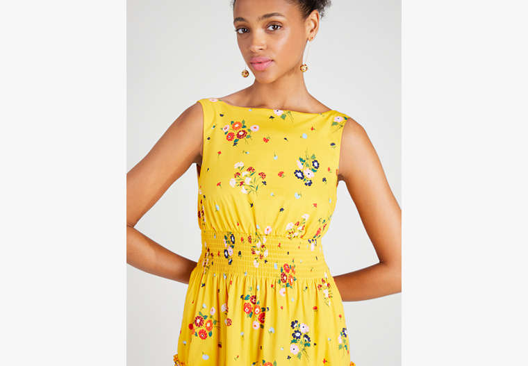 Bouquet Toss Smocked-waist Dress, Saffron Yellow, Product