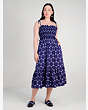 Joy Dot Silk Twill Smocked Dress, Citrine Blue, Product