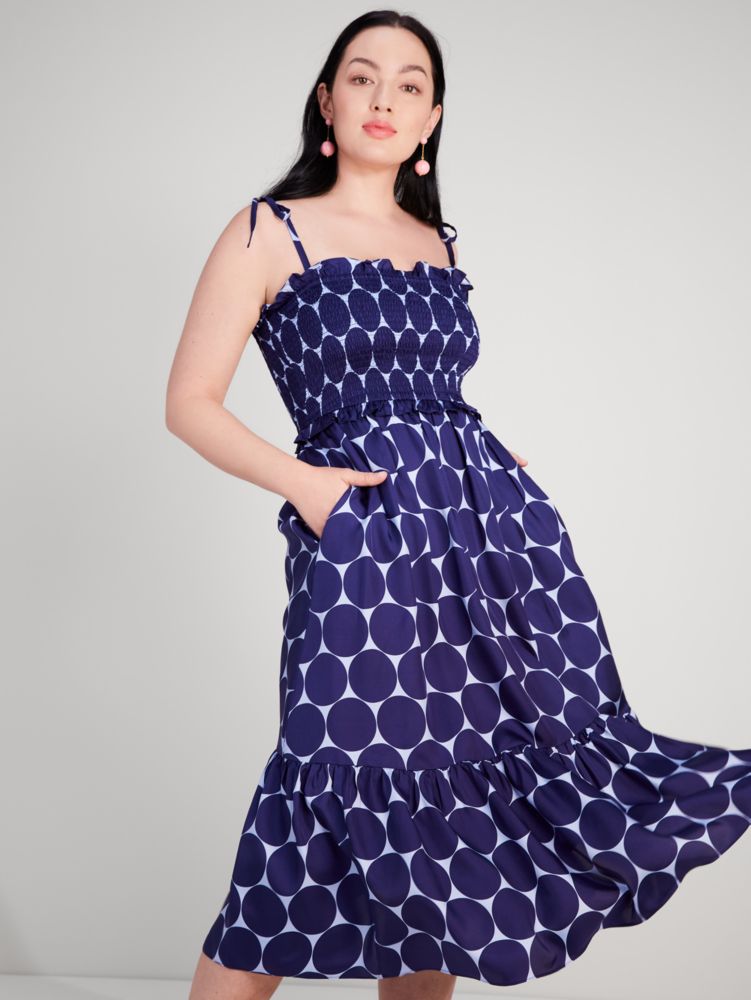 Joy Dot Silk Twill Smocked Dress | Kate Spade New York