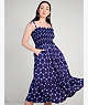 Joy Dot Silk Twill Smocked Dress, Citrine Blue, ProductTile