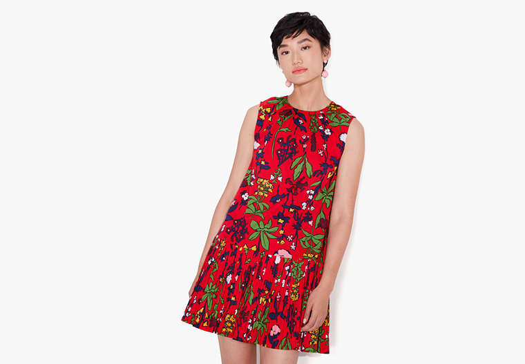 Botanical Garden Pleated Shift Dress, Engine Red, Product image number 0