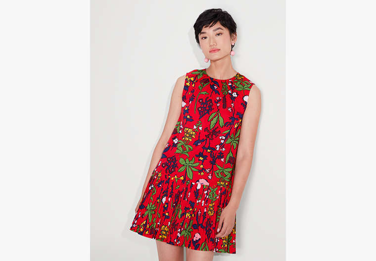 Botanical Garden Pleated Shift Dress, Engine Red, Product