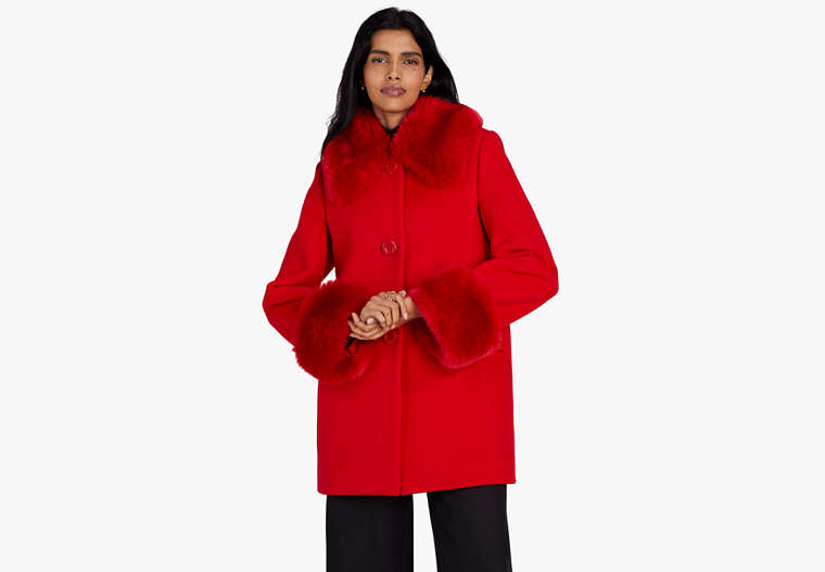 Faux Fur Trim Anita Coat, Engine Red, Product