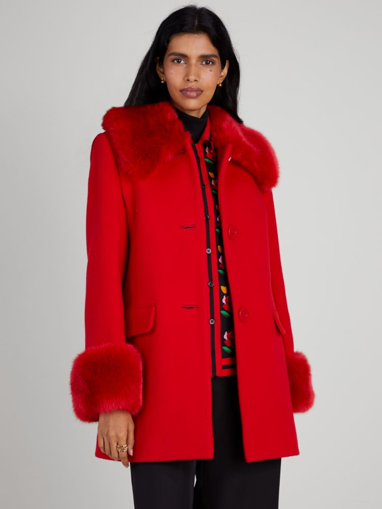 Faux Fur Trim Anita Coat | Kate Spade New York