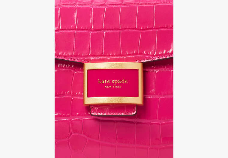 Katy Croc-embossed Medium Shoulder Bag, Festive Pink, Product