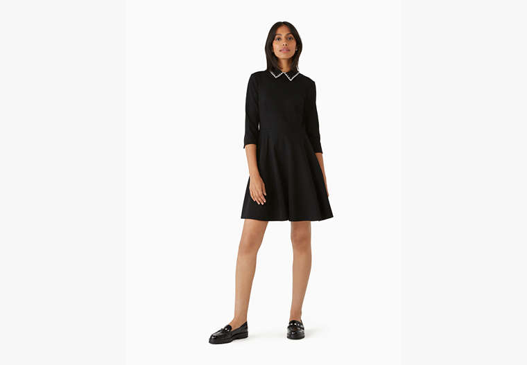 Embellished Collar Ponte Dress, Black, Product image number 0
