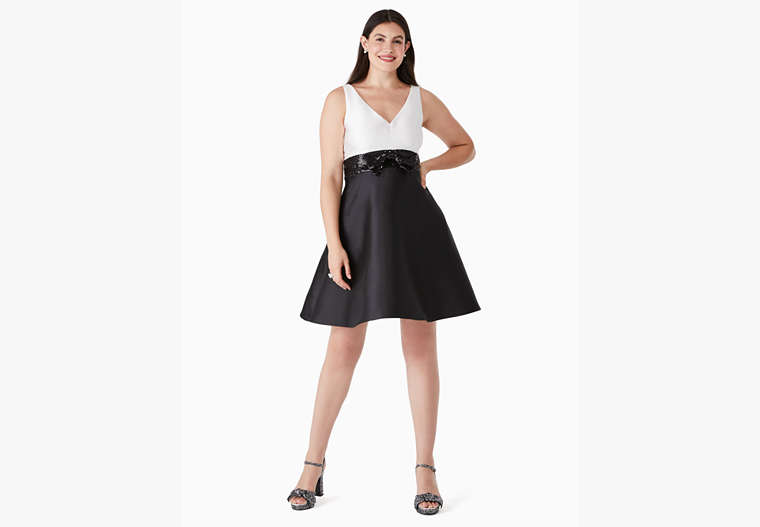 Kate Spade,sequin bow fit-and-flare dress,Polyester,60%,Black/Cream image number 0